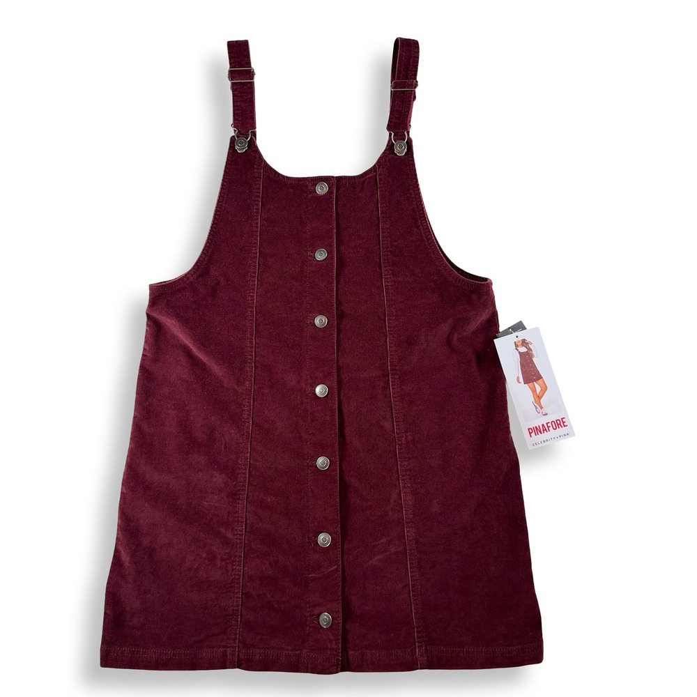 Celebrity Pink Womens Corduroy Pinafore Dress Tawny Port Burgundy CJ10419LK04W M - Picture 1 of 7